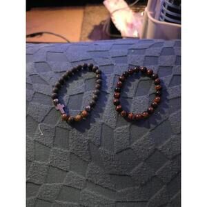 Bracelet 2 Pk Tiger’s Eye Beaded Stretch Bracelet W/ Cross  & Tigers Eye Stretch